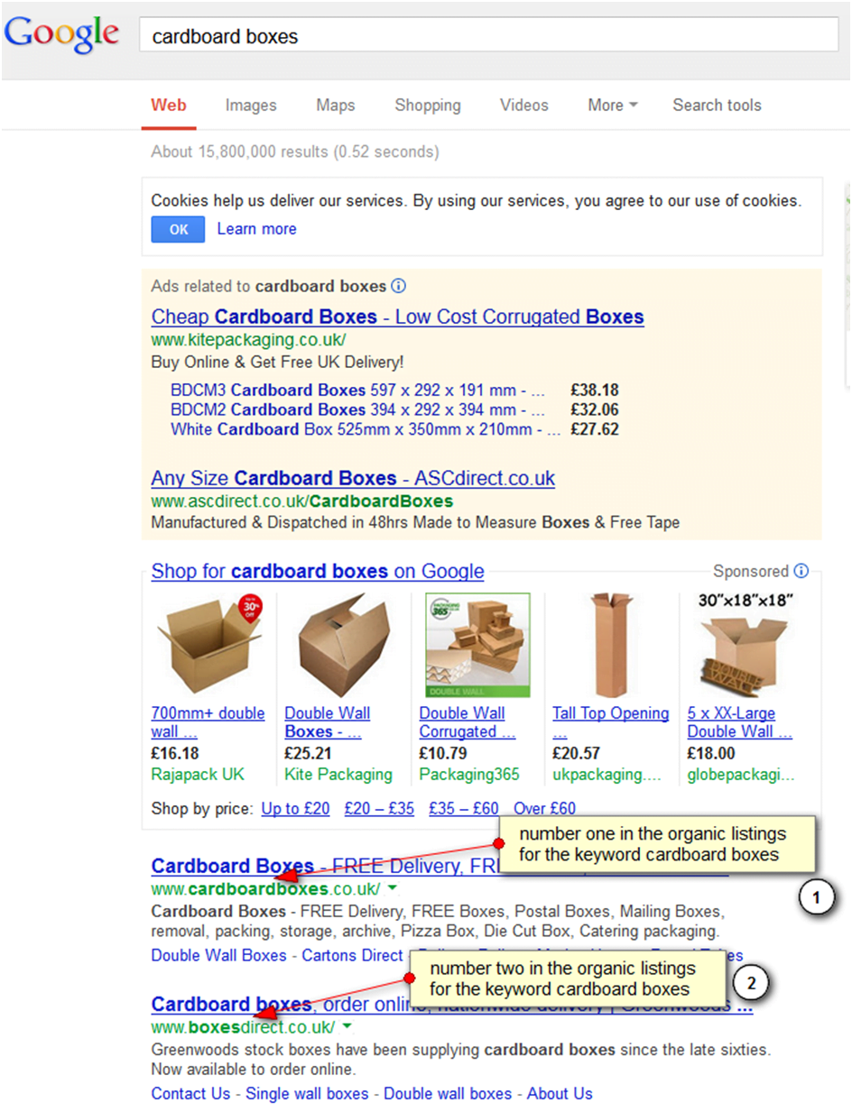 Google search results for cardboard boxes