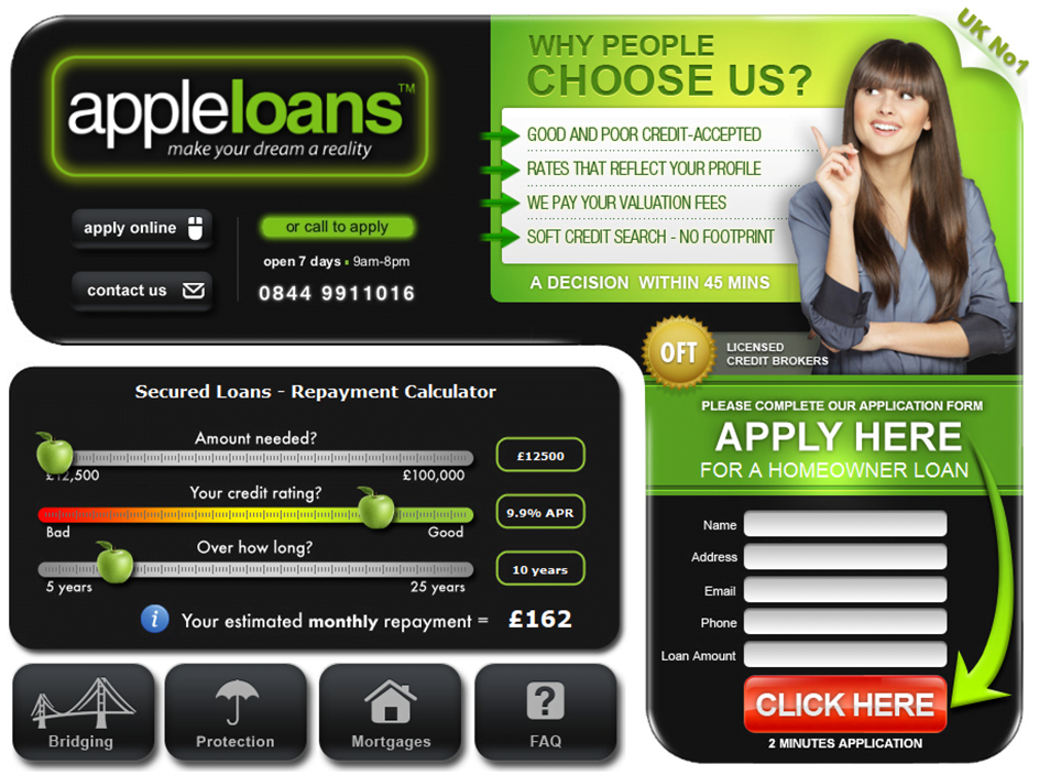 Apple Loans landing page for the keyword secured loans