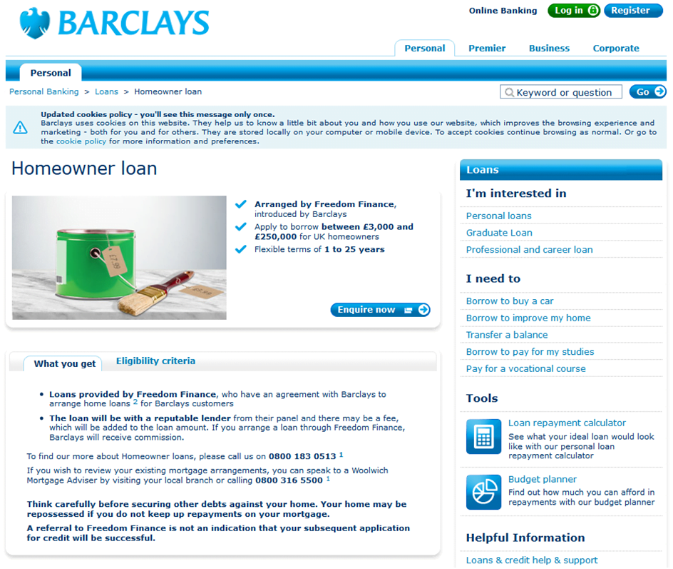 Barclays Landing Page for Unsecured Loans
